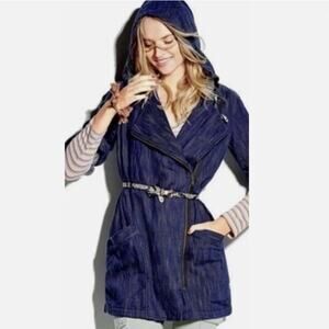 CAbi Adventure Anorak Hooded Jacket Womens M Indigo 100% Cotton Heavy Warm